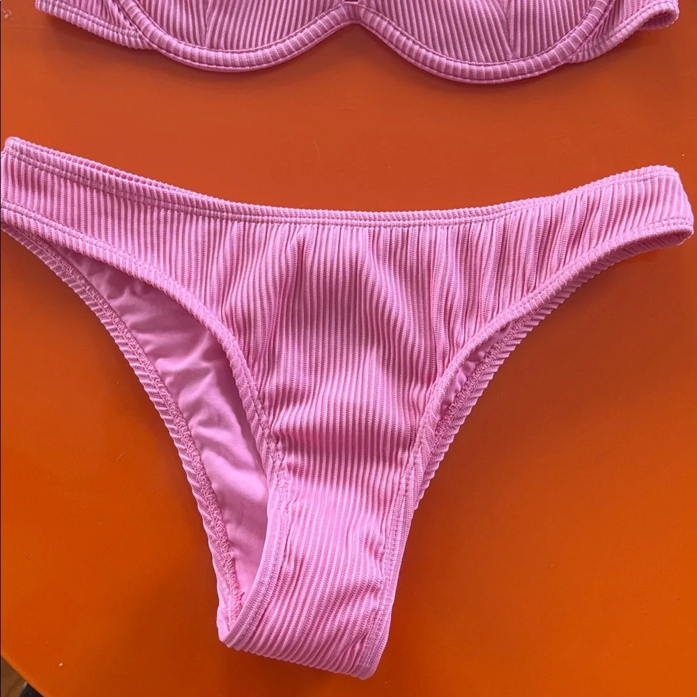 Cabana del sol Pink Ribbed Bikini Set xs nwt